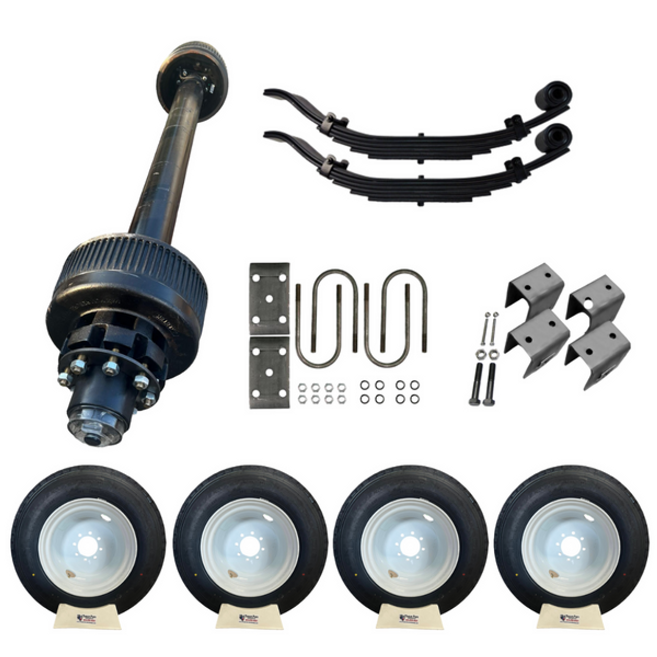 Complete Single Axle Solution:

This all-in-one kit includes everything you need to replace or upgrade your single trailer axle. Get the reliable performance of a 12,000 lb Carter axle with the added benefit of stylish 17.5" white dual wheels.