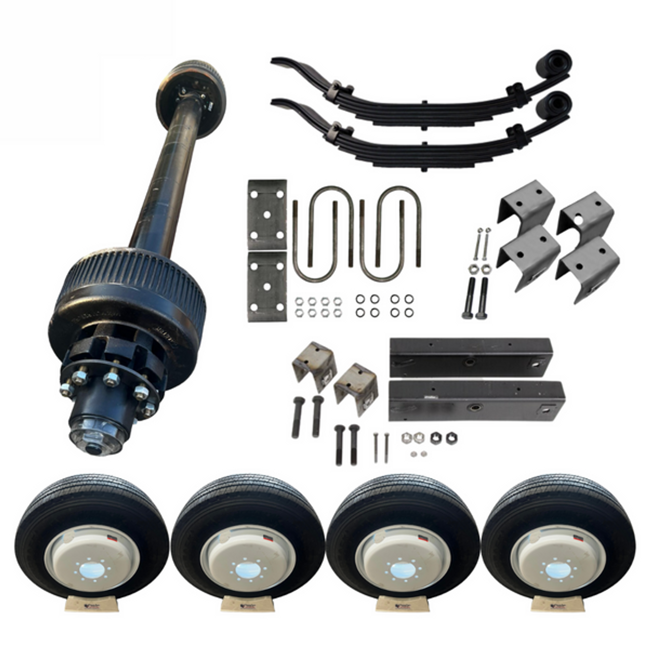 OEM Replacement:

This 12,000 lb Carter single axle kit is a direct replacement for many OEM axles. It comes with 17.5" white dual wheels, offering a stylish upgrade for your trailer.
