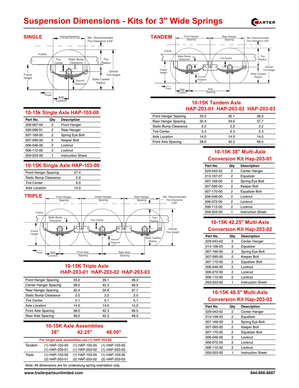 trailer hanger kit diagram for 3" wide leaf springs 12k - 16k trailer axles