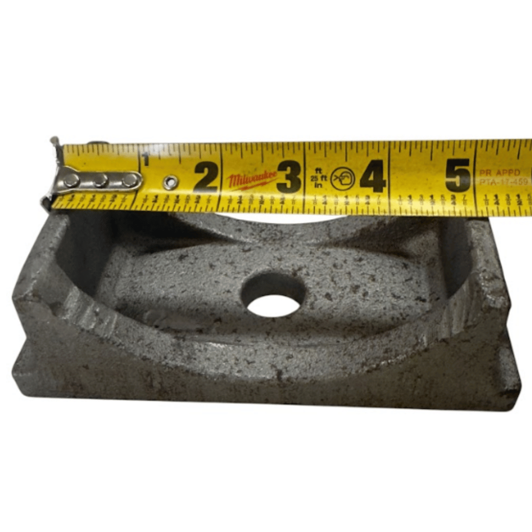 Forged steel spring pad for trailers. Compatible with 5" round axles and 3" wide springs, with a 3/4" center bolt hole for stability