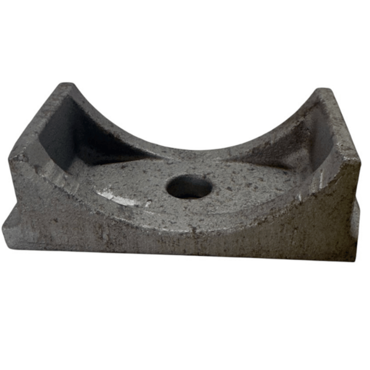 Durable and strong spring pad for 5" round axles. Designed for 3" wide springs, forged steel construction ensures long-term use.
