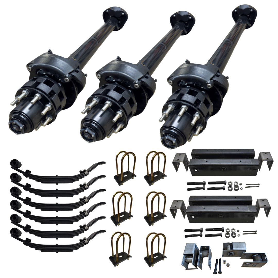 Tackle extreme hauling jobs with the Carter triple axle kit—hydraulic brakes, powder-coated axles, and Lippert alternative performance