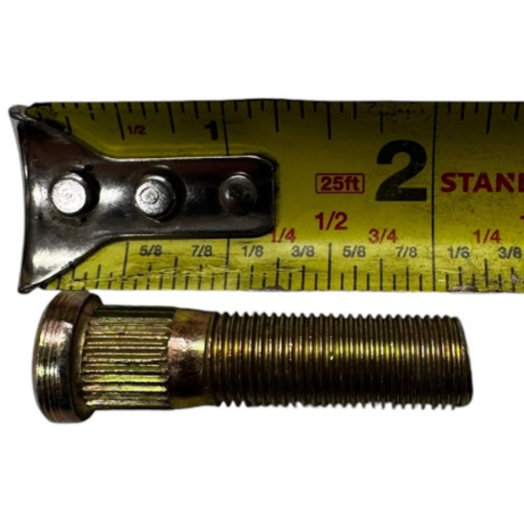 Replacement 1/2"-20 x 2" trailer hub stud being installed on a trailer wheel hub