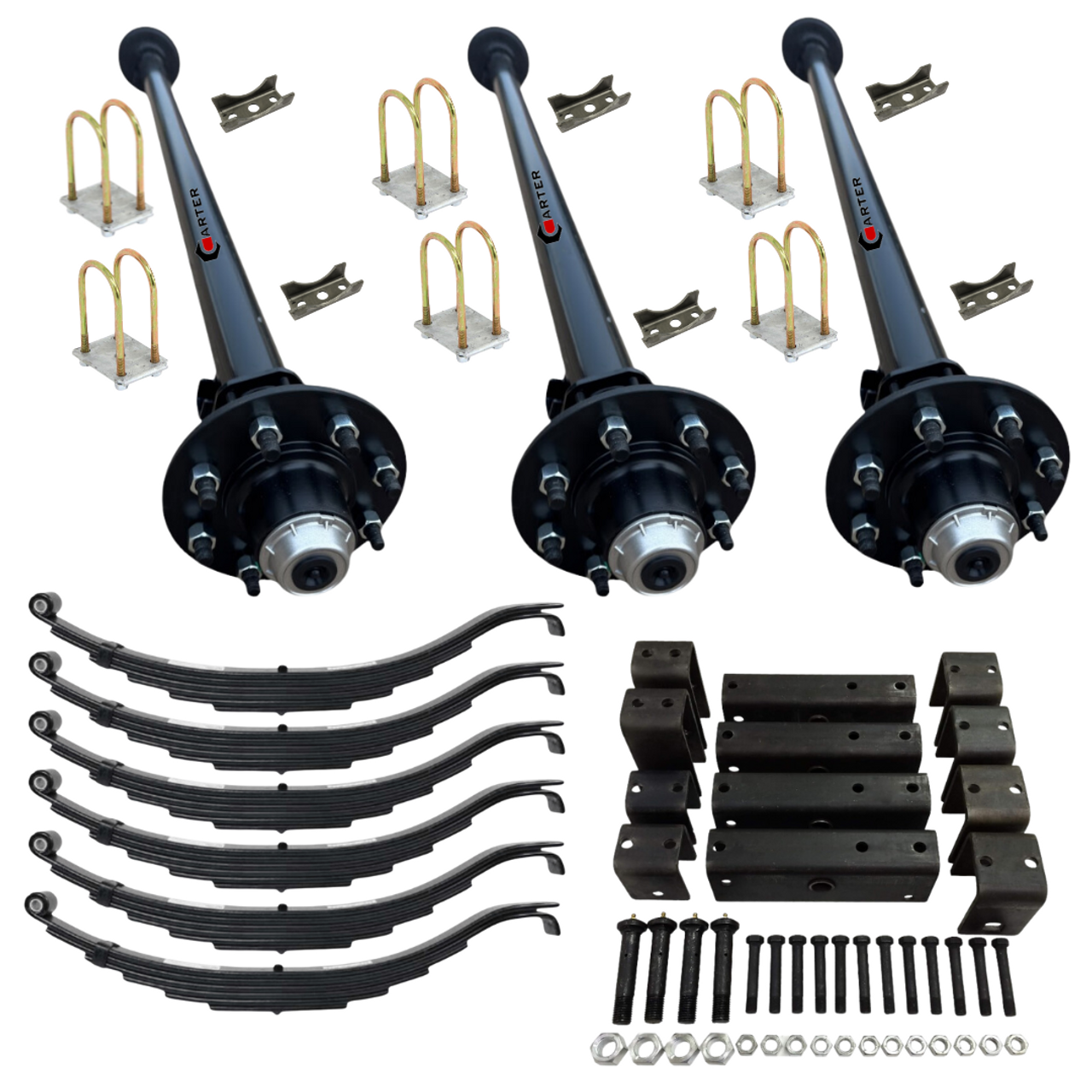 7K Triple Idler Trailer Axle Kit with TPU-161 Slipper Springs & Weld-On Hanger Option. 7K Triple Idler Trailer Axle Kit with TPU-161 Slipper Springs & Weld-On Hanger Option.