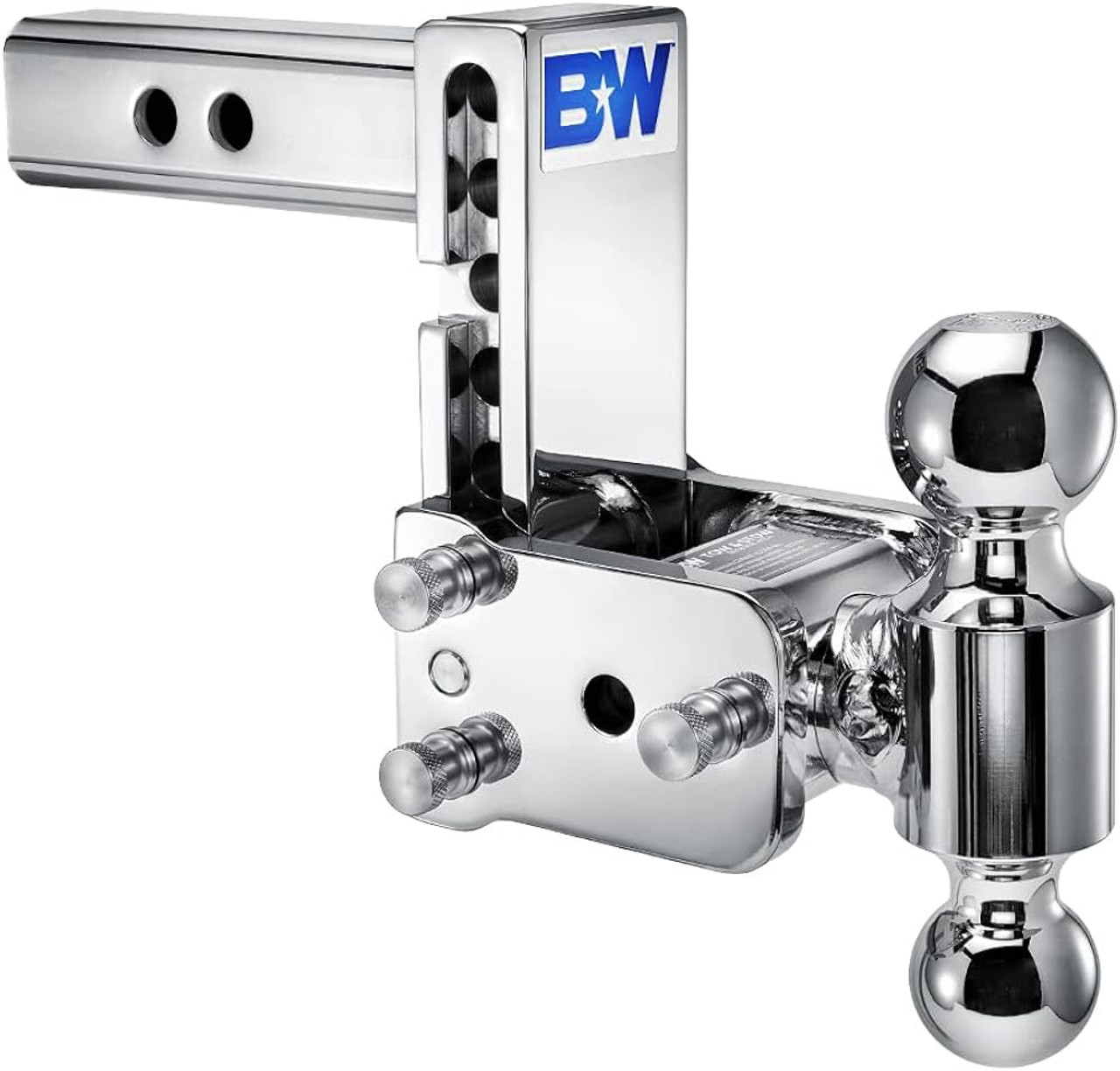 B&W Trailer Hitches Chrome Tow & Stow Adjustable Trailer Hitch Ball Mount - Fits 2" Receiver, Dual Ball (2" x 2-5/16"), 5" Drop, 10,000 GTW - TS10037C