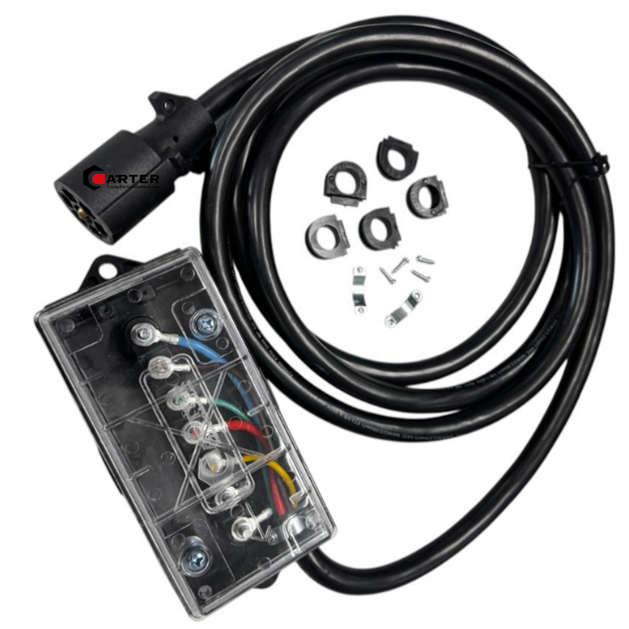 7-Pin Trailer Plug with Junction Box – 10 Foot Wire Harness | Transparent Cover 