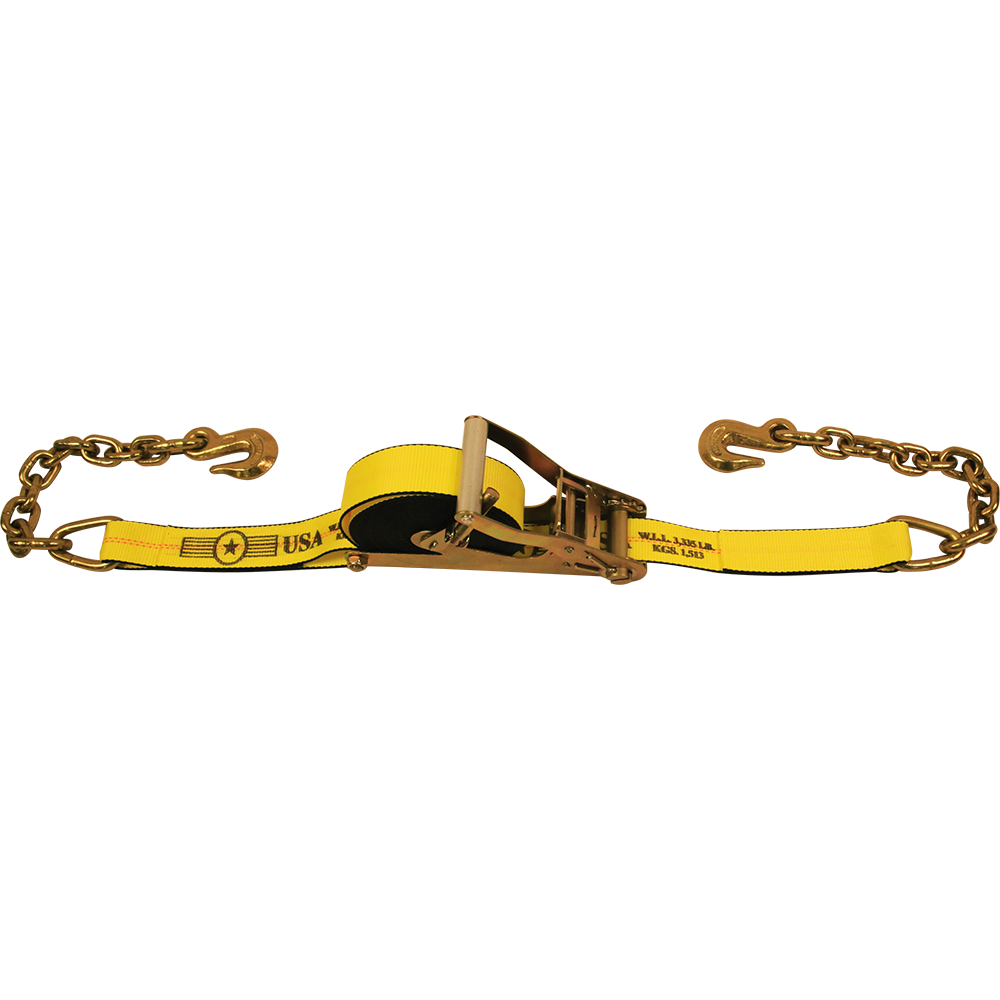 2" Self Contained Ratchet Strap Assembly with Chain Extensions
