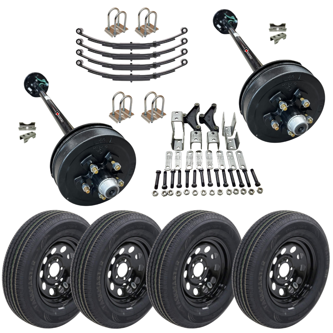 3500 lb tandem trailer axle kit with black wheels