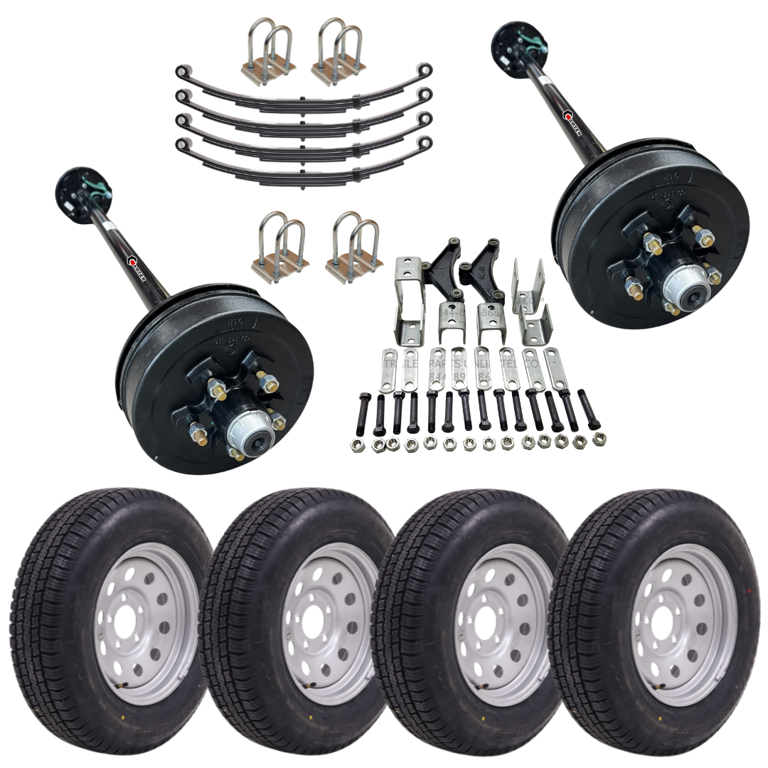 7000 lb tandem trailer axle kit with silver wheels