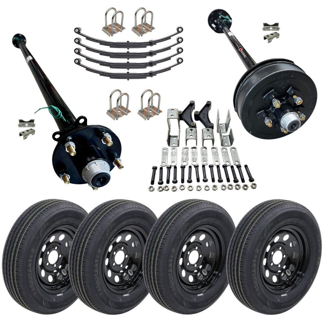3.5K DEXTER tandem trailer axle kit with black tires and wheels