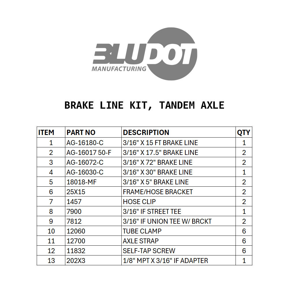 Tandem Axle Line Kit For Hydraulic Drum Brakes AG-200-TA (AG-200-TA