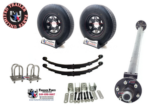 6K Idler Axle Kit 75"/58" w/ 15" 10Ply Tires Black Spoke Wheels
