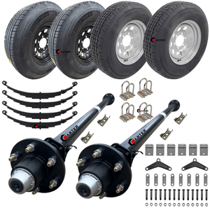 tandem axle trailer kit with 6000 lbs trailer axles and 15 inch 10ply tires and silver mod wheels