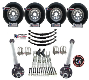 tandem axle trailer kit with 6000 lbs trailer axles and 15 inch 10ply tires and silver mod wheels