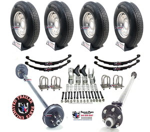 12k Tandem Axle Kit -1 6k Brake Axle 1 Idler Axle w/ 16” 10ply Tires Silver Mod Wheels