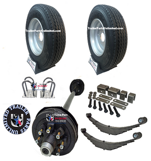 7k Brake TPU Axle Kit w/ 17.5" 18Ply Tires Solid Silver Wheels DBL Eye Springs