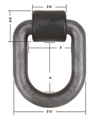 1" Dia. Forged D-Ring w/ Weld on Bracket 4" x 3" ID x 1" Dia. 46.7k Cap.