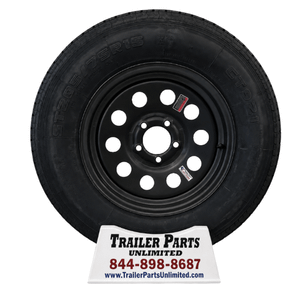 ST205/75R15 8-PLY RADIAL TRAILER TIRE ON BLACK WHEEL COMBO 
