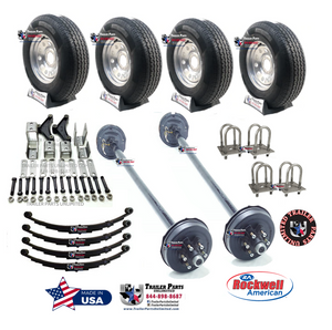 5.2k Tandem Axle Kit Axle kit 2 Brake Axles 4) 16" 10ply Tires Silver Mod Wheels 6 lug