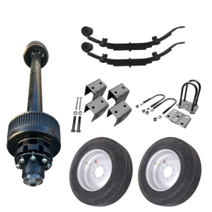 Robust 12,000 lb Carter Single Trailer Axle Kit with Durable 17.5 Inch Super Single Tires and Wheels, Ideal for Heavy-Duty Hauling