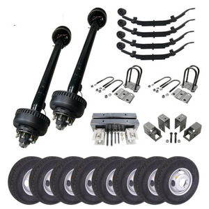 Carter Tandem Trailer Axle 20K, 16 Inch Dual Tandem Wheel Kit, Dexter Comparable Axle, DIY Trailer Building Kit, 10K lb Tandem Axle, Heavy Duty Trailer Axle Kit
Set of four 16" dual tandem wheels included in the Carter Trailer Axle Kit, highlighting the durability and strength suitable for heavy-duty trailer applications