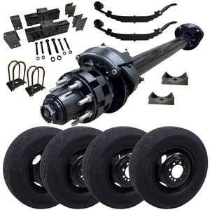 Durable 16-inch black dual wheels on the 12K Hydraulic Disc Brake Axle Kit – perfect for heavy-duty trailers