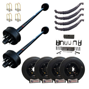 tandem trailer axle kit 8k axles 16k GVWR with heavy duty 17.5" tires on black super single wheels