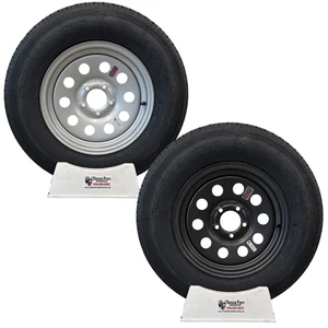 ST205/75R15 10-Ply trailer tire wheel combo 5 lug in choice of black or silver rim 