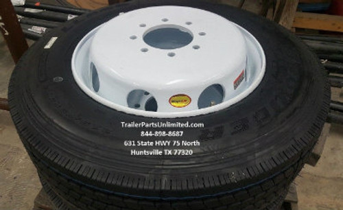 215/75R17.5 16-Ply Provider All Steel Tire on silver Dual Wheel 8x6.5" 215/75R17.5 16-Ply Provider All Steel Tire on silver Dual Wheel 8x6.5"