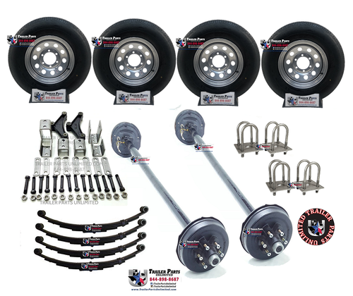 12k TPU Axle Kit w/ 2 Brake Axles 4) 15" 10ply Tires Wheels