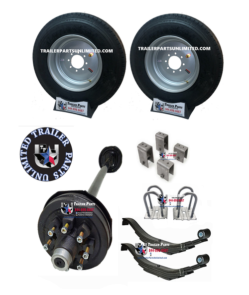 7k Brake Axle Kit w/ 17.5" 18Ply Tires on Solid Silver  Wheels & Slipper Springs