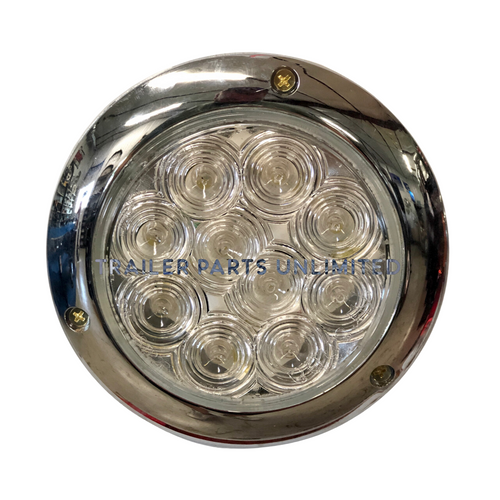 4" Round Clear 10 LED Reverse Back Up Surface Mount w/ Chrome Bezel & Direct Pigtail