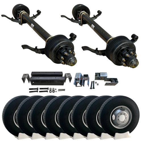 12,000 lb Carter Tandem Trailer Axle Tire Wheel Kit - 16" Silver Duals