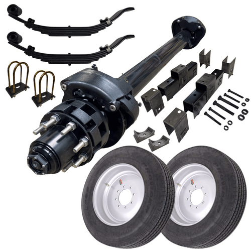 12K Hydraulic Disc Brake Axle Trailer Kit - 17.5" Silver Single Wheels Included