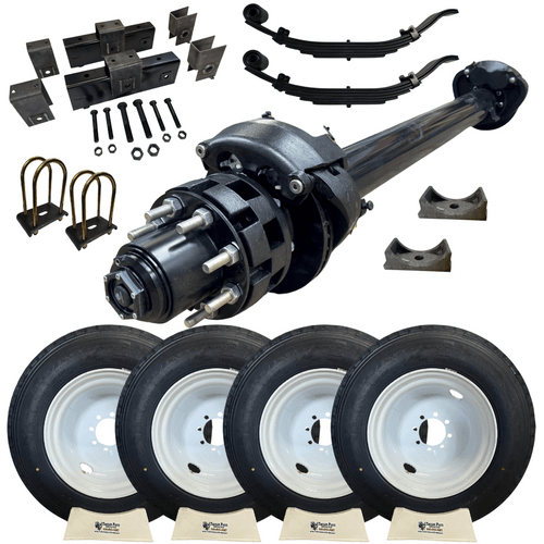 16-inch white dual wheels on the 12K Hydraulic Disc Brake Axle Kit – perfect for heavy-duty trailers
