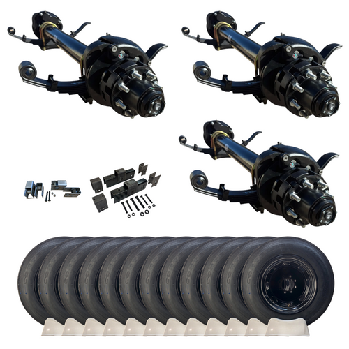 12,000 lb Carter Triple Trailer Axle Tire Wheel Kit - 17.5" Black Duals