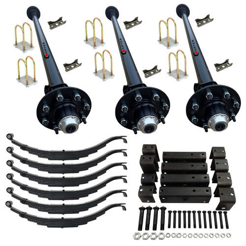 7K Triple Idler Trailer Axle Kit with TPU-161 Slipper Springs & Weld-On Hanger Option.