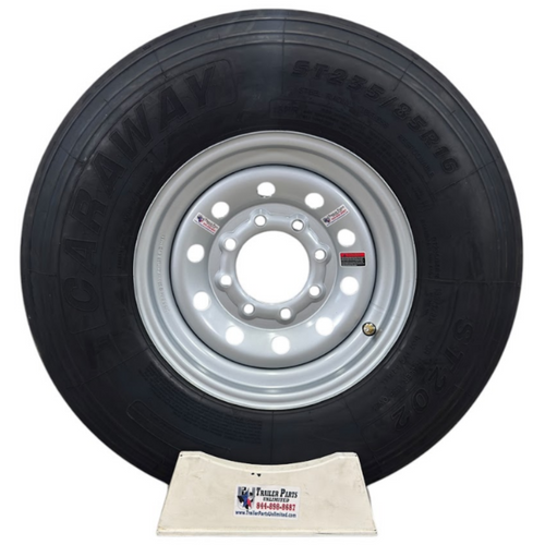 st235/80r16 16-ply trailer tire on silver mod wheel 8x6.5