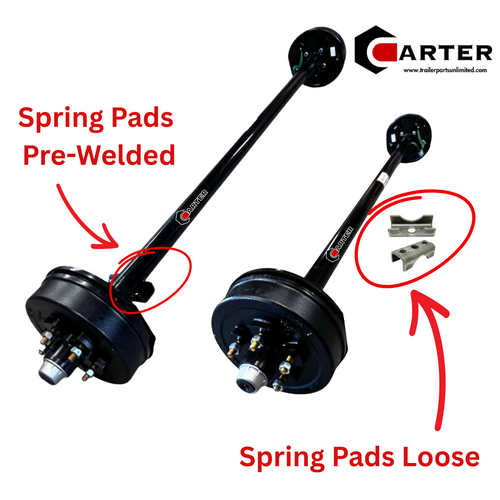 3.5k electric brake axle options - spring pads welded on or loose so you can weld them where you want them. 