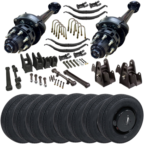 12k hydraulic disc brake trailer axle kit - 24k GVWR - Upgraded hutch suspension - heavy duty trailer tires and wheels