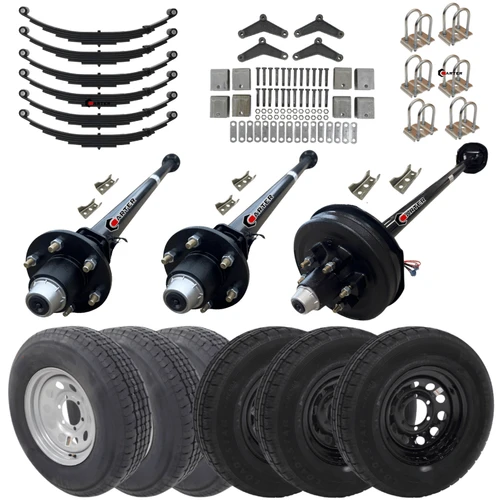 6K Triple MD Trailer Axle Kit | 18k GVWR | Tires Wheels | 6 Lug