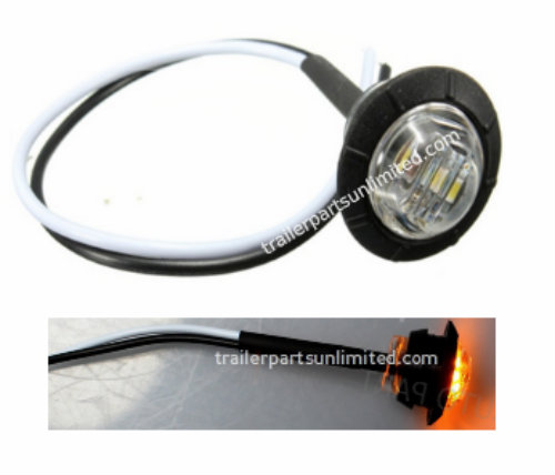 Mini amber 3/4" round side 3 LED marker trailer bullet clearance license clear light with rubber base. 