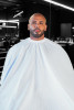 BARBER STRONG - The Barber Cape - White w/Black Pinstripe