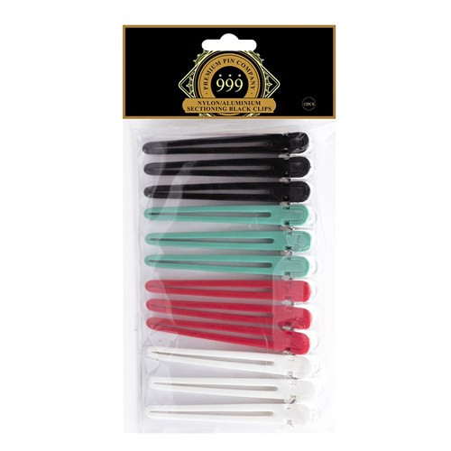 999 PREMIUM PINS - Coloured Nylon/Aluminium Sectioning Hair Clips 12pk