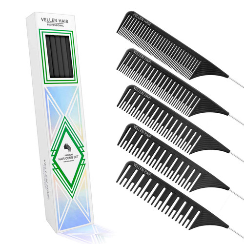 VELLEN HAIR - Premium Tail Comb 5 Set - Black VELLEN HAIR - Premium Tail Comb 5 Set - Black