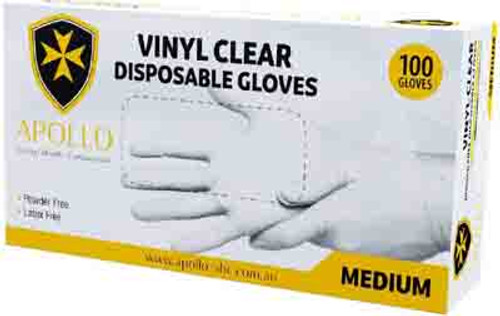APOLLO - Vinyl Clear Powder Free Disposable Gloves