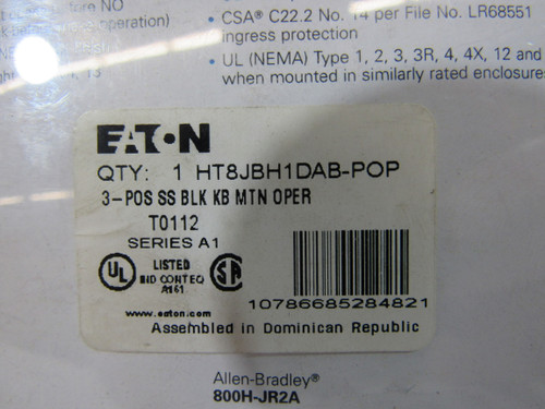 Eaton HT8JBH1DAB-POP Non-Illuminated Selector Switch