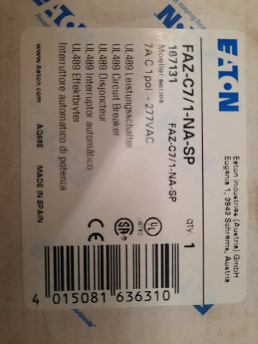 Eaton FAZ-C7/1-NA-SP Miniature Circuit Breakers (MCBs)