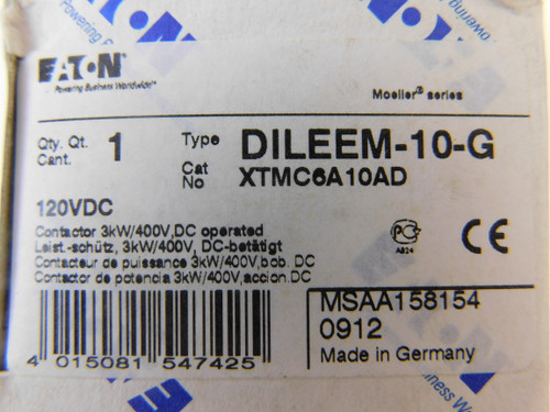 Eaton NSB XTMC6A10AD NEMA and IEC Contactors FVNR 3P 6A 120V 50/60Hz A Frame 1NO EA