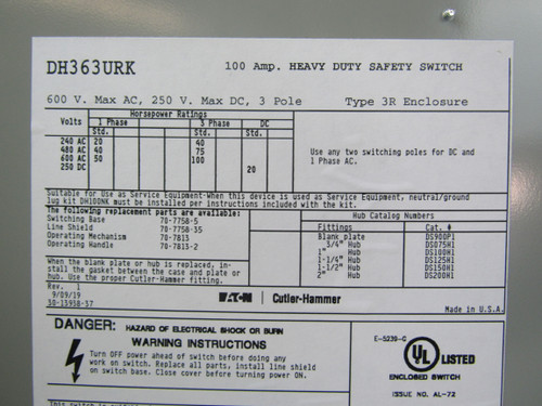 Eaton DH363URK Heavy Duty Safety Switches